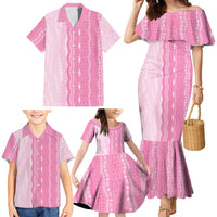 Vintage Pink Hawaiian Traditional Kapa Mix Flowers Lei Family Matching Mermaid Dress and Hawaiian Shirt LT7 - Polynesian Pride
