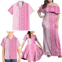 Vintage Pink Hawaiian Traditional Kapa Mix Flowers Lei Family Matching Off Shoulder Maxi Dress and Hawaiian Shirt LT7 - Polynesian Pride