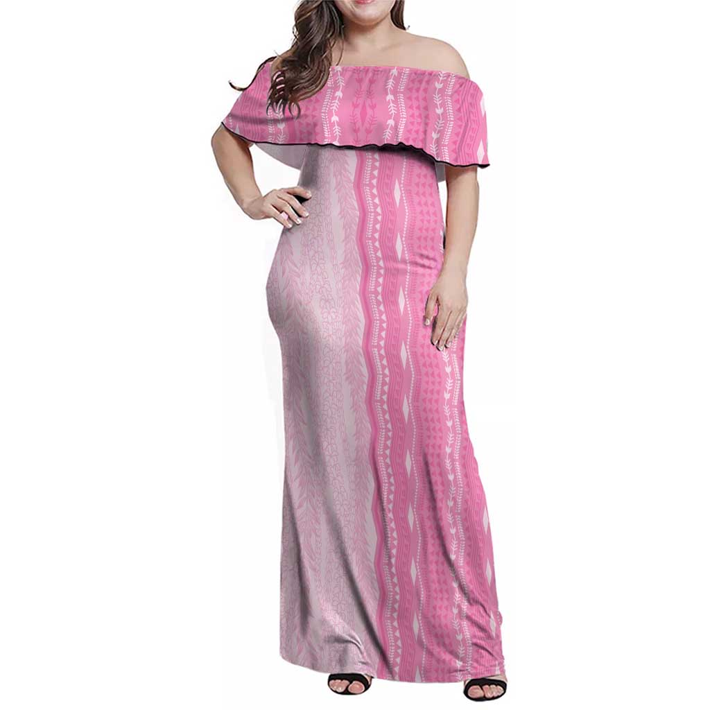 Vintage Pink Hawaiian Traditional Kapa Mix Flowers Lei Family Matching Off Shoulder Maxi Dress and Hawaiian Shirt LT7 Mom's Dress Pink - Polynesian Pride