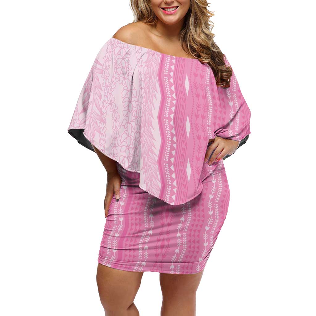 Vintage Pink Hawaiian Traditional Kapa Mix Flowers Lei Family Matching Off Shoulder Short Dress and Hawaiian Shirt LT7 Mom's Dress Pink - Polynesian Pride