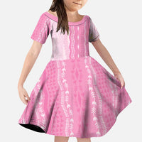 Vintage Pink Hawaiian Traditional Kapa Mix Flowers Lei Family Matching Short Sleeve Bodycon Dress and Hawaiian Shirt LT7 Daughter's Dress Pink - Polynesian Pride