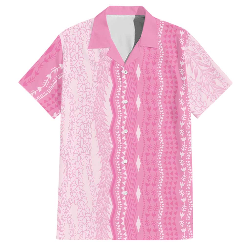 Vintage Pink Hawaiian Traditional Kapa Mix Flowers Lei Family Matching Short Sleeve Bodycon Dress and Hawaiian Shirt LT7 Dad's Shirt - Short Sleeve Pink - Polynesian Pride