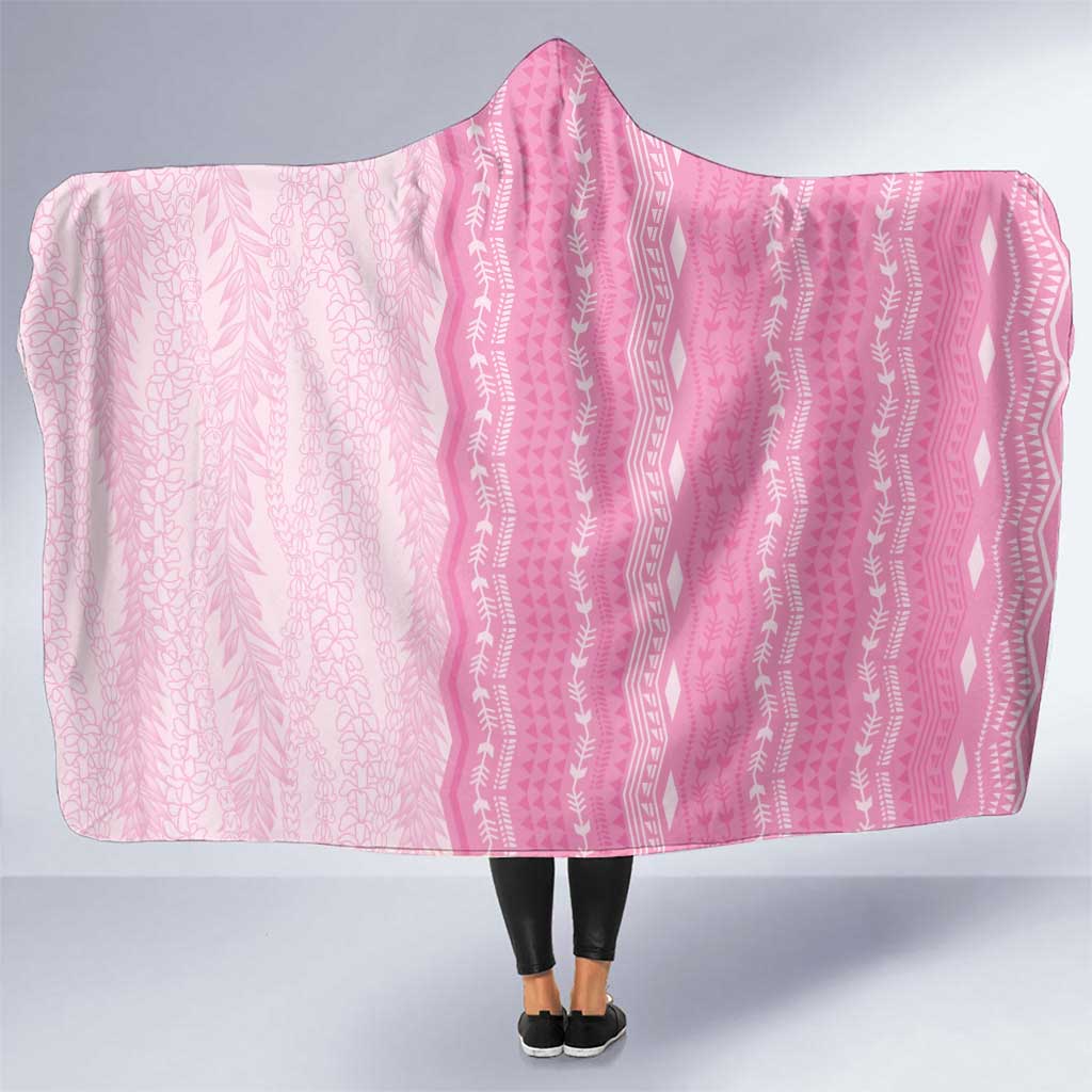 Vintage Pink Hawaiian Traditional Kapa Mix Flowers Lei Hooded Blanket