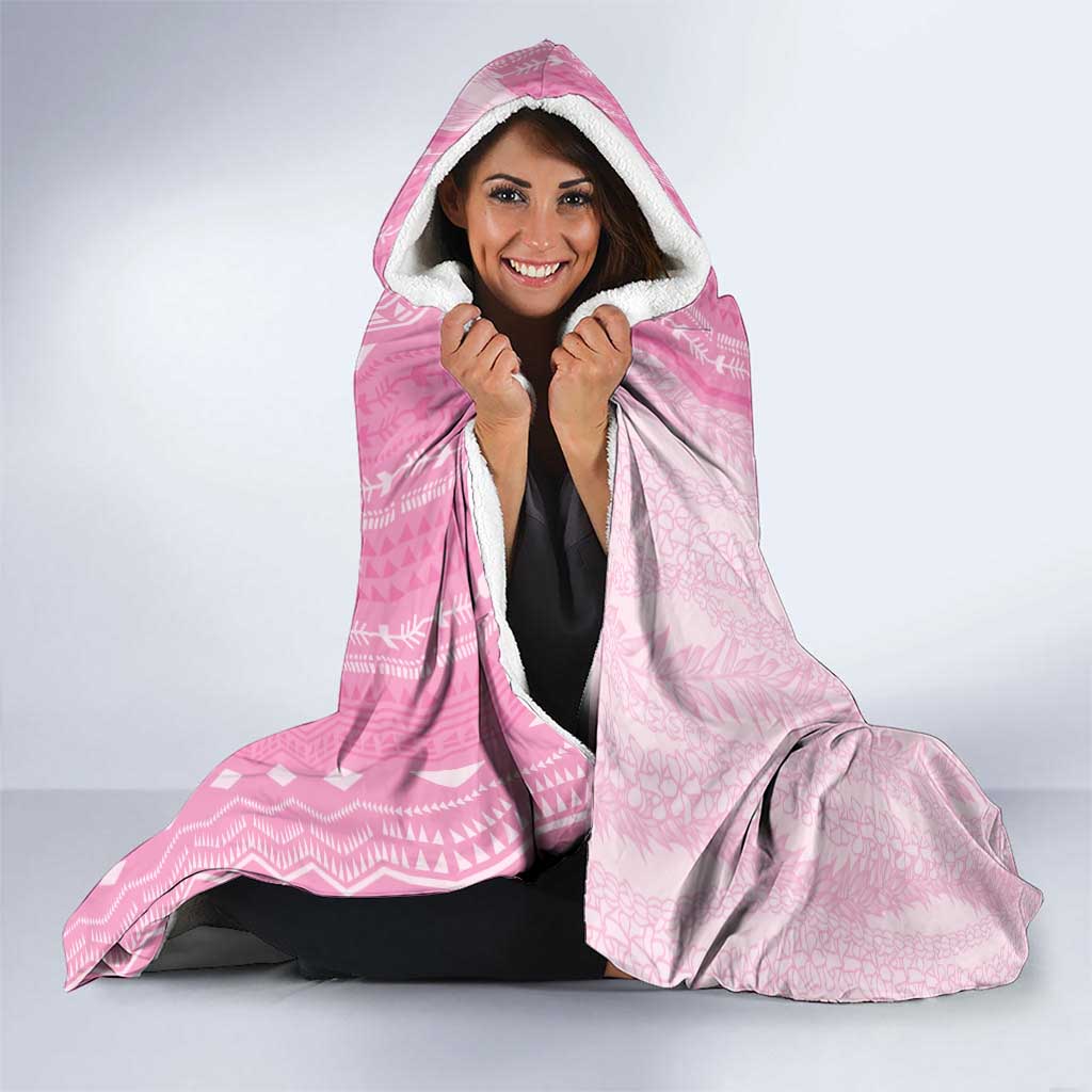Vintage Pink Hawaiian Traditional Kapa Mix Flowers Lei Hooded Blanket