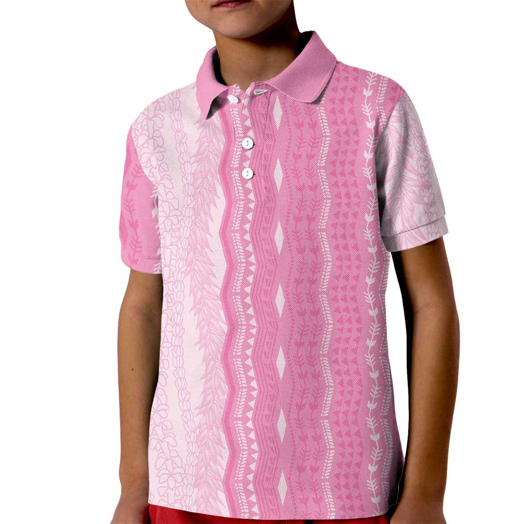 Vintage Pink Hawaiian Traditional Kapa Mix Flowers Lei Kid Polo Shirt