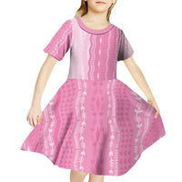 Vintage Pink Hawaiian Traditional Kapa Mix Flowers Lei Kid Short Sleeve Dress LT7 - Polynesian Pride