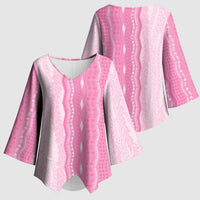 Vintage Pink Hawaiian Traditional Kapa Mix Flowers Lei Kimono Sleeve Blouse