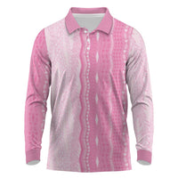 Vintage Pink Hawaiian Traditional Kapa Mix Flowers Lei Long Sleeve Polo Shirt LT7 Pink - Polynesian Pride