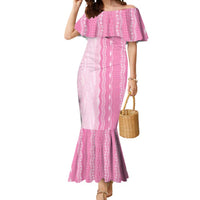 Vintage Pink Hawaiian Traditional Kapa Mix Flowers Lei Mermaid Dress LT7 Women Pink - Polynesian Pride