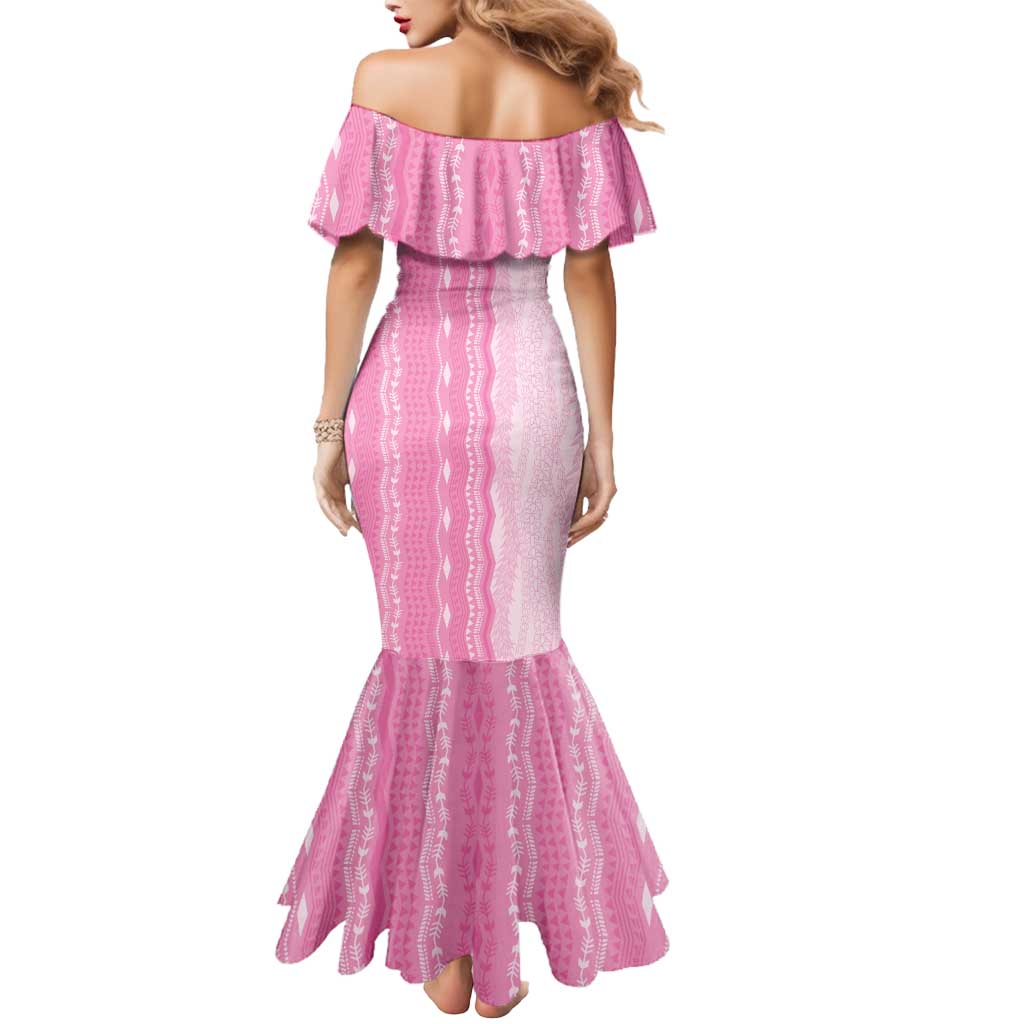 Vintage Pink Hawaiian Traditional Kapa Mix Flowers Lei Mermaid Dress LT7 - Polynesian Pride