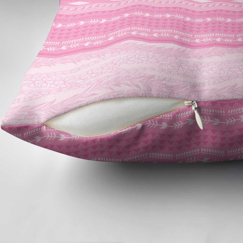 Vintage Pink Hawaiian Traditional Kapa Mix Flowers Lei Pillow Cover