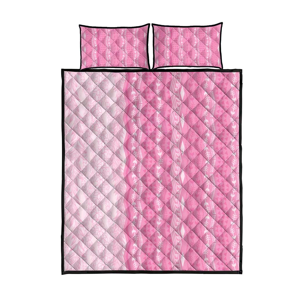 Vintage Pink Hawaiian Traditional Kapa Mix Flowers Lei Quilt Bed Set