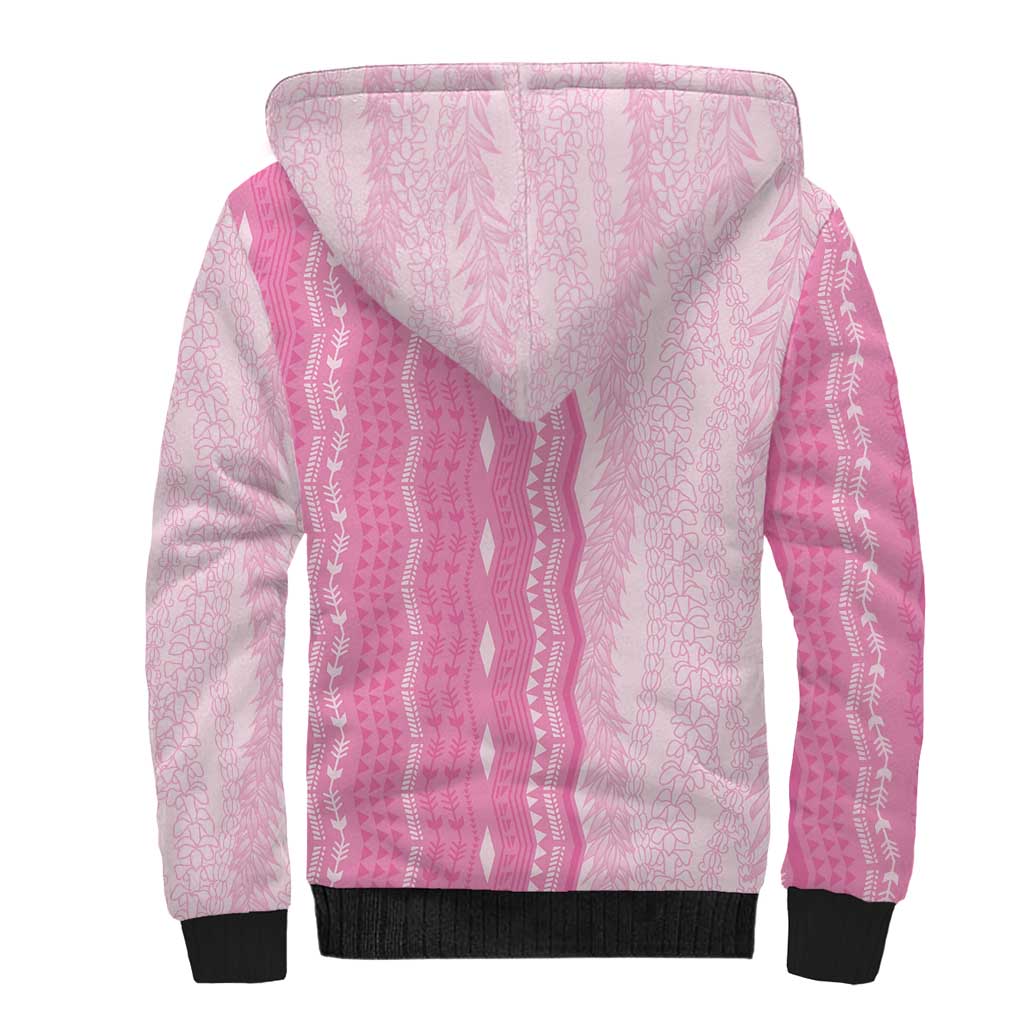 Vintage Pink Hawaiian Traditional Kapa Mix Flowers Lei Sherpa Hoodie LT7 - Polynesian Pride