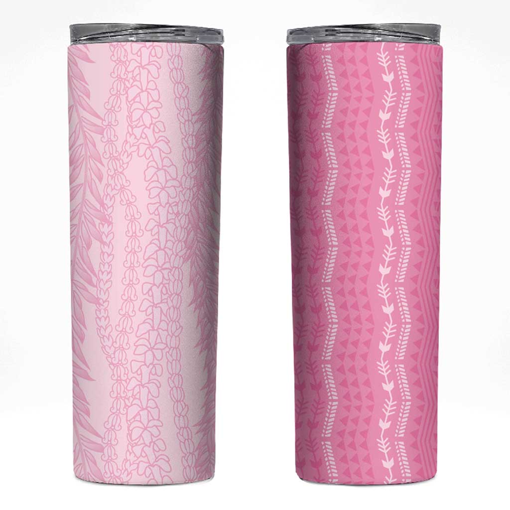 Vintage Pink Hawaiian Traditional Kapa Mix Flowers Lei Skinny Tumbler LT7 Pink - Polynesian Pride