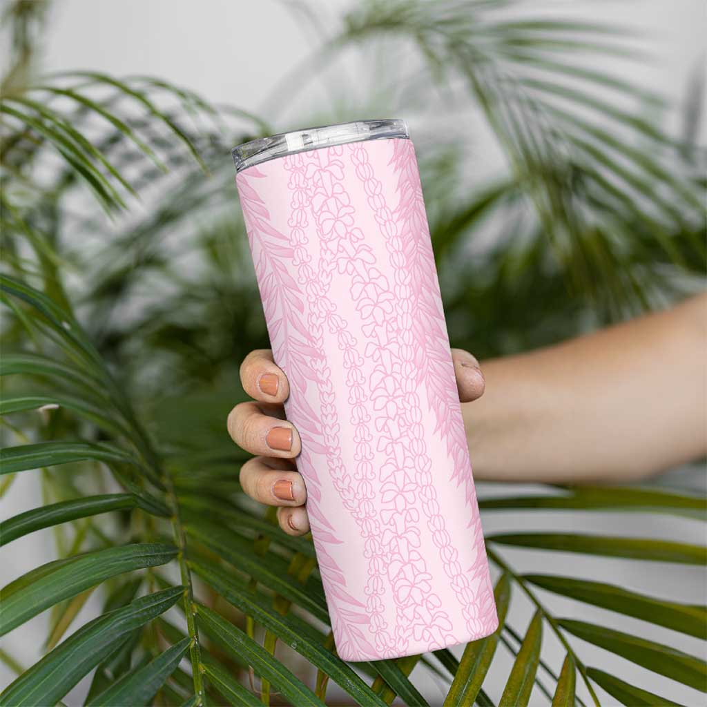 Vintage Pink Hawaiian Traditional Kapa Mix Flowers Lei Skinny Tumbler LT7 - Polynesian Pride