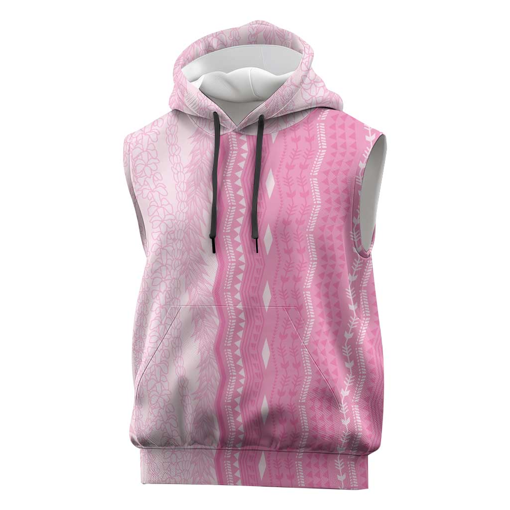 Vintage Pink Hawaiian Traditional Kapa Mix Flowers Lei Sleeveless Hoodie LT7 Pink - Polynesian Pride