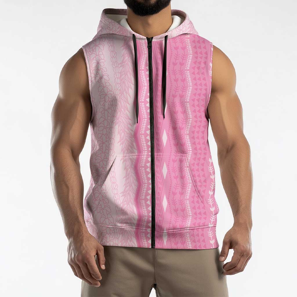 Vintage Pink Hawaiian Traditional Kapa Mix Flowers Lei Sleeveless Zip Hoodie LT7 - Polynesian Pride