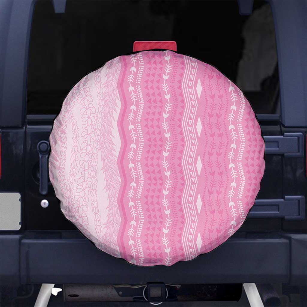 Vintage Pink Hawaiian Traditional Kapa Mix Flowers Lei Spare Tire Cover