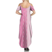 Vintage Pink Hawaiian Traditional Kapa Mix Flowers Lei Summer Maxi Dress