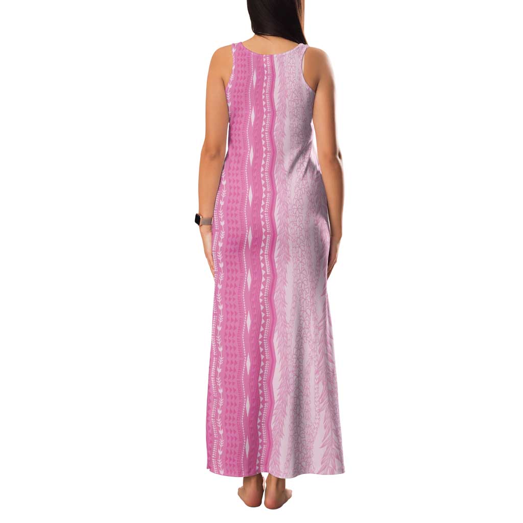 Vintage Pink Hawaiian Traditional Kapa Mix Flowers Lei Tank Maxi Dress LT7 - Polynesian Pride
