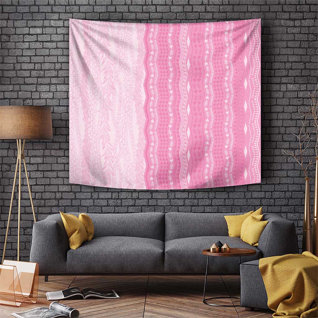 Vintage Pink Hawaiian Traditional Kapa Mix Flowers Lei Tapestry