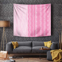 Vintage Pink Hawaiian Traditional Kapa Mix Flowers Lei Tapestry