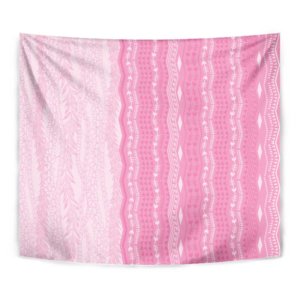 Vintage Pink Hawaiian Traditional Kapa Mix Flowers Lei Tapestry