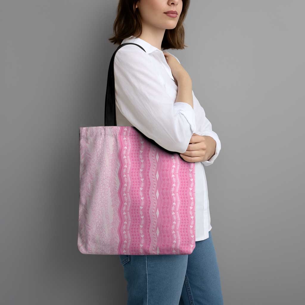 Vintage Pink Hawaiian Traditional Kapa Mix Flowers Lei Tote Bag