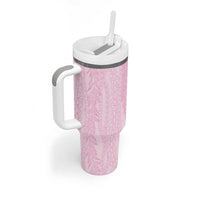 Vintage Pink Hawaiian Traditional Kapa Mix Flowers Lei Tumbler With Handle