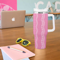 Vintage Pink Hawaiian Traditional Kapa Mix Flowers Lei Tumbler With Handle