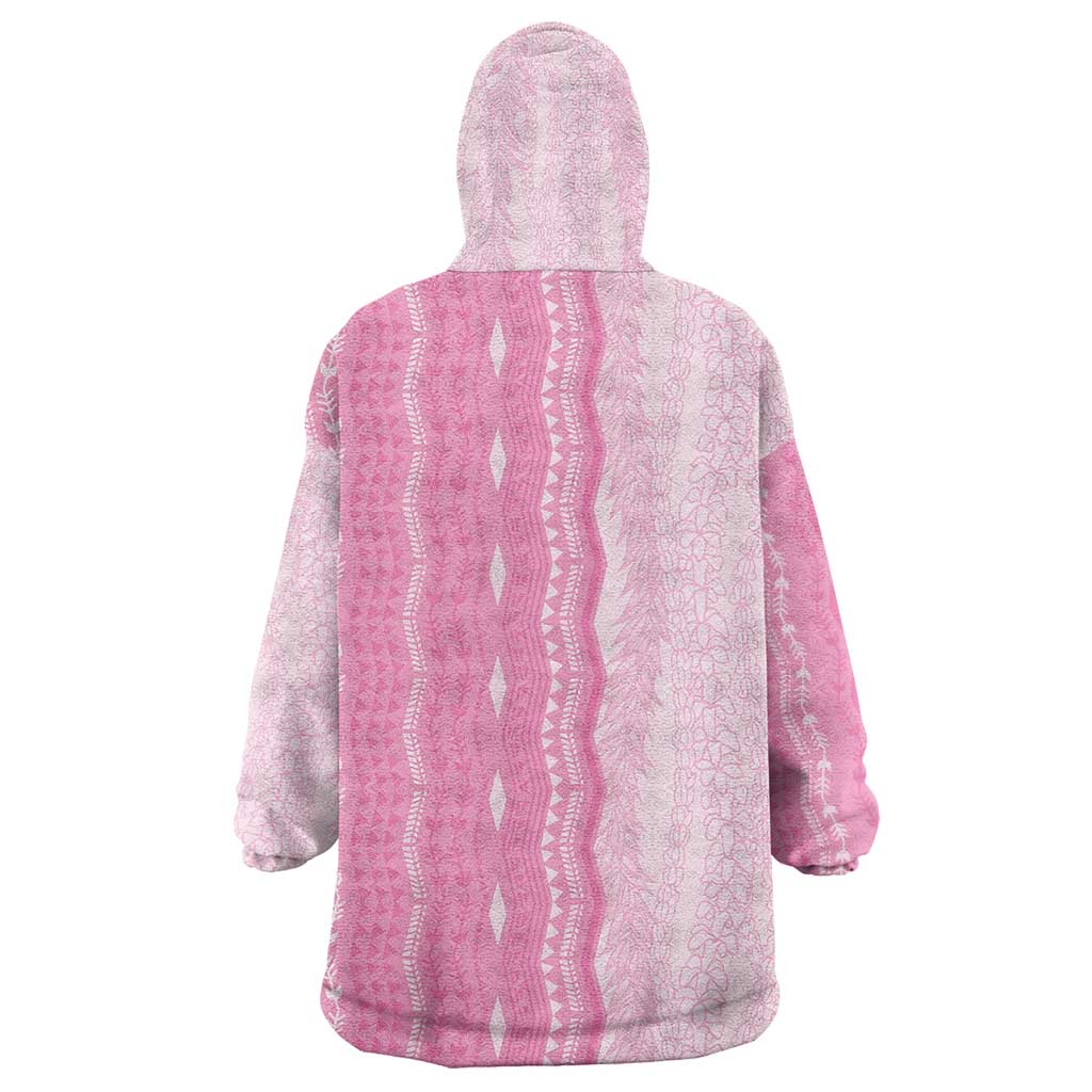 Vintage Pink Hawaiian Traditional Kapa Mix Flowers Lei Wearable Blanket Hoodie LT7 - Polynesian Pride