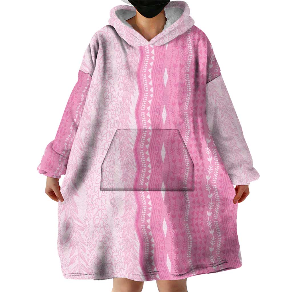 Vintage Pink Hawaiian Traditional Kapa Mix Flowers Lei Wearable Blanket Hoodie LT7 - Polynesian Pride