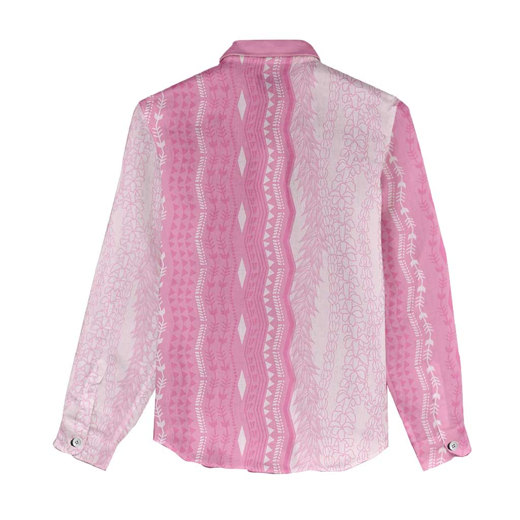 Vintage Pink Hawaiian Traditional Kapa Mix Flowers Lei Women Casual Shirt LT7 - Polynesian Pride