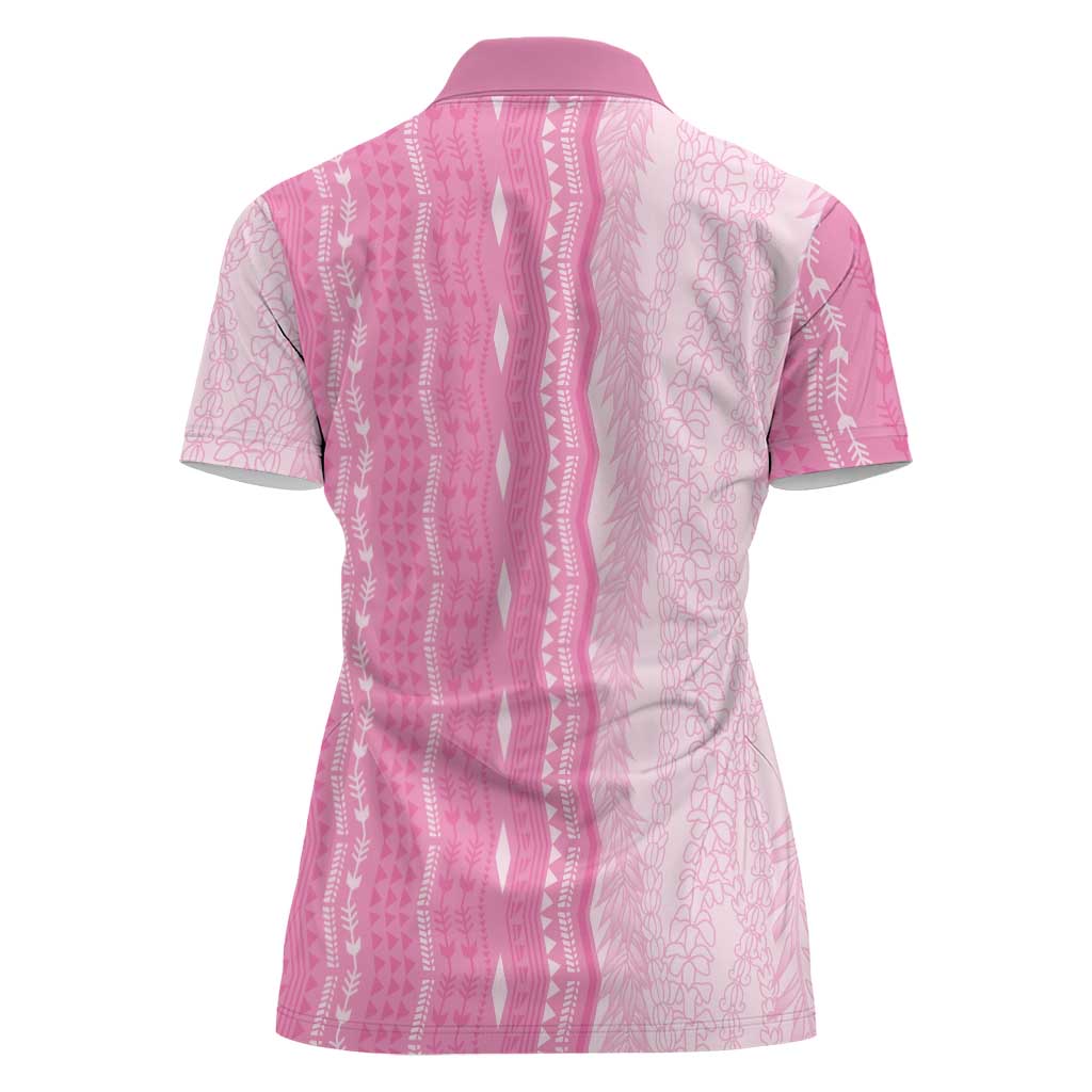 Vintage Pink Hawaiian Traditional Kapa Mix Flowers Lei Women Polo Shirt LT7 - Polynesian Pride