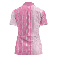 Vintage Pink Hawaiian Traditional Kapa Mix Flowers Lei Women Polo Shirt LT7 - Polynesian Pride