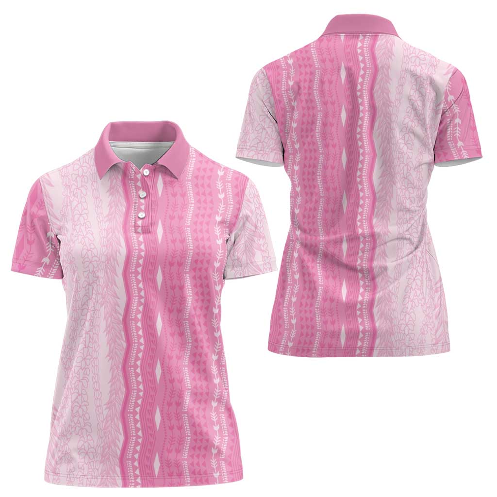Vintage Pink Hawaiian Traditional Kapa Mix Flowers Lei Women Polo Shirt LT7 - Polynesian Pride