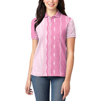 Vintage Pink Hawaiian Traditional Kapa Mix Flowers Lei Women Polo Shirt LT7 - Polynesian Pride