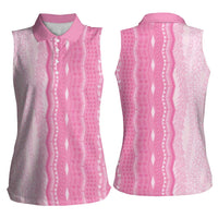 Vintage Pink Hawaiian Traditional Kapa Mix Flowers Lei Women Sleeveless Polo Shirt LT7 - Polynesian Pride