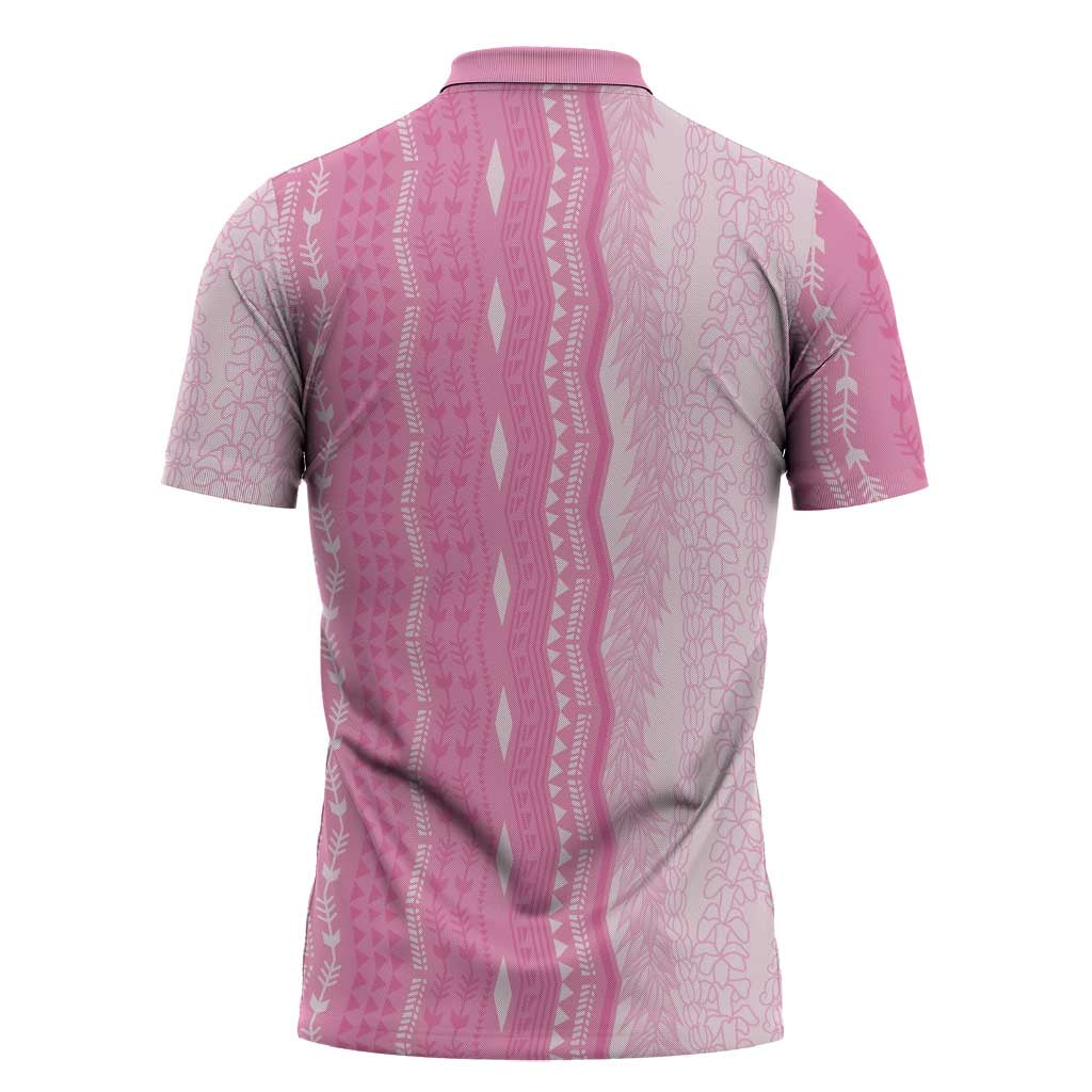 Vintage Pink Hawaiian Traditional Kapa Mix Flowers Lei Zipper Polo Shirt LT7 - Polynesian Pride