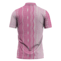 Vintage Pink Hawaiian Traditional Kapa Mix Flowers Lei Zipper Polo Shirt LT7 - Polynesian Pride