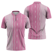 Vintage Pink Hawaiian Traditional Kapa Mix Flowers Lei Zipper Polo Shirt LT7 - Polynesian Pride