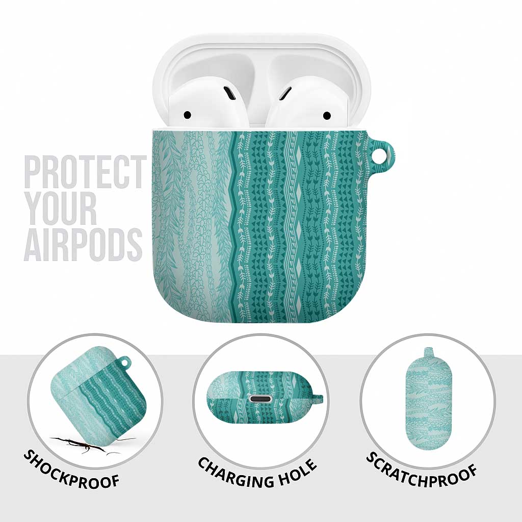 Vintage Teal Hawaiian Traditional Kapa Mix Flowers Lei AirPods Case LT7 - Polynesian Pride