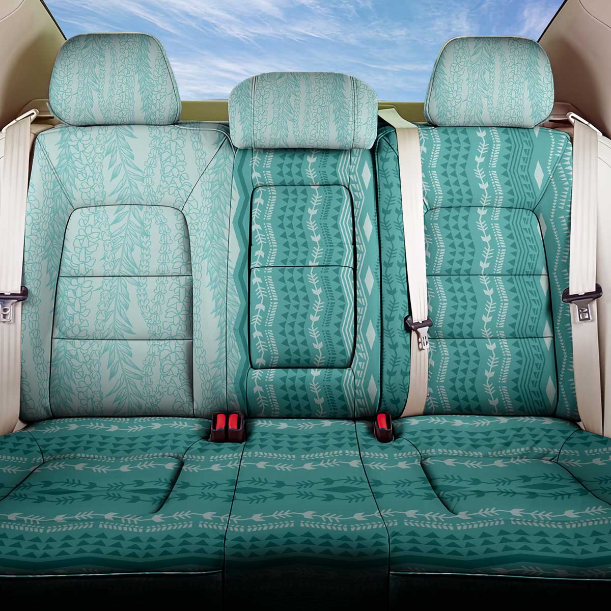 Vintage Teal Hawaiian Traditional Kapa Mix Flowers Lei Back Car Seat Cover