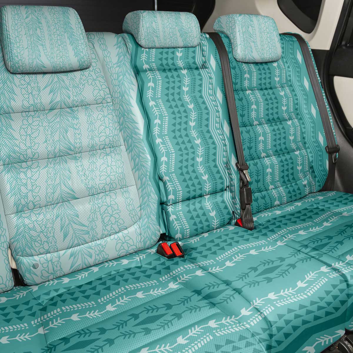 Vintage Teal Hawaiian Traditional Kapa Mix Flowers Lei Back Car Seat Cover