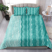 Vintage Teal Hawaiian Traditional Kapa Mix Flowers Lei Bedding Set