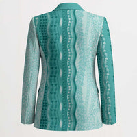Vintage Teal Hawaiian Traditional Kapa Mix Flowers Lei Blazer