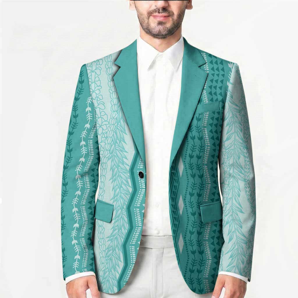 Vintage Teal Hawaiian Traditional Kapa Mix Flowers Lei Blazer