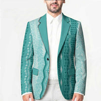 Vintage Teal Hawaiian Traditional Kapa Mix Flowers Lei Blazer