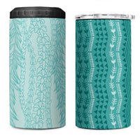 Vintage Teal Hawaiian Traditional Kapa Mix Flowers Lei 4 in 1 Can Cooler Tumbler LT7 One Size: 16 oz Teal - Polynesian Pride