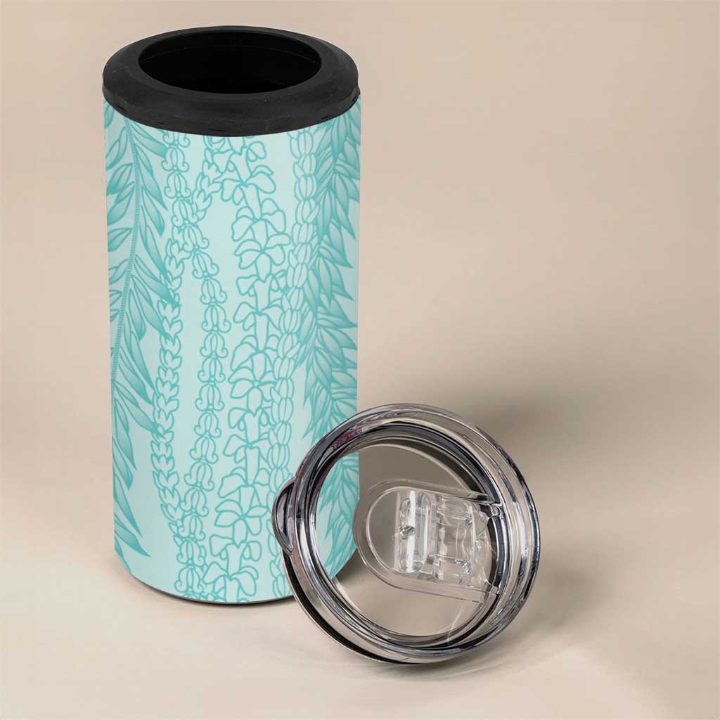 Vintage Teal Hawaiian Traditional Kapa Mix Flowers Lei 4 in 1 Can Cooler Tumbler LT7 - Polynesian Pride